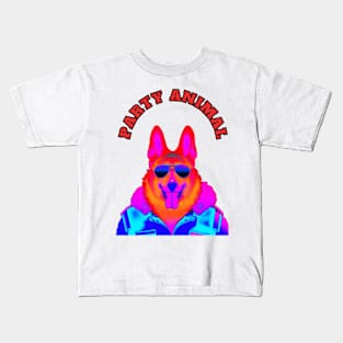 Party Animal Police K9 Dog Synthwave Retro Kids T-Shirt